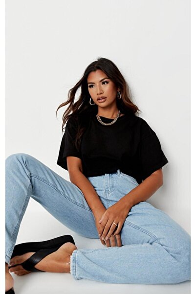 Mambo Γυναικείο μπλουζάκι ασπρόμαυρο Oversize χτενισμένο βαμβακερό Crop T-shirt