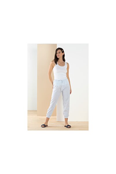 English Home Striped Blue Dokuma Uzun Tek Alt S Mavi