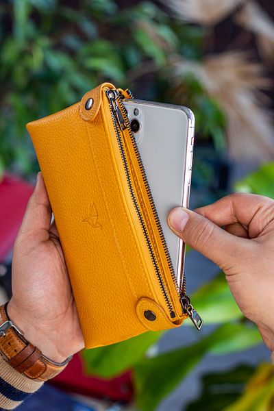 Garbalia Roosevelt Leather Unisex Portfolio - Με θήκη τηλεφώνου, λαβή χειρός, μουσταρδί κίτρινο