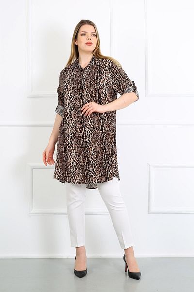 By Alba Collection تونيك نسائي من الفسكوز القطني الفهد مقاس كبير
