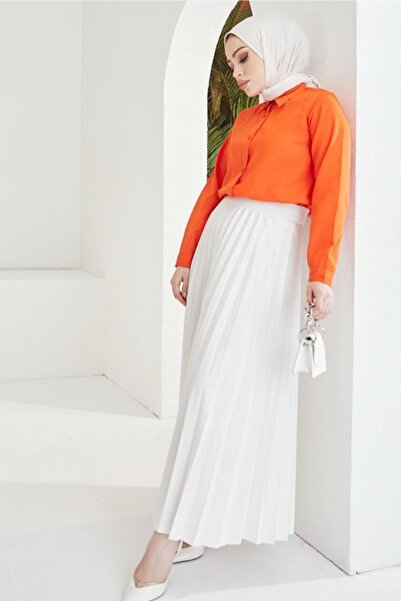 benguen Ecru 4521 Model Pleated Skirt - Elastic Waist