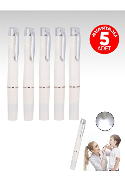 EGESTA 5 Adet - Beyaz Led Işıklı Doktor Muayene Yaka Kalemi - Penlight