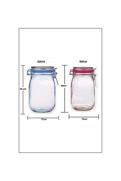 Egehome - 10 Pcs 2 Size Jar Looking Ziplock Bags 5pcs. 500ml+5ad. 620ml
