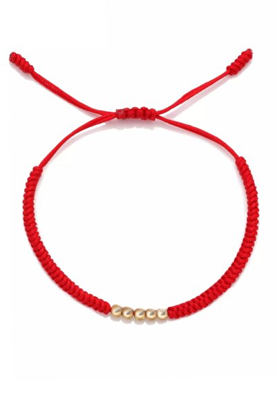 alberaccessories Tasarım Tibet Örgü Gold Kaplama Şans Topları Kırmızı Halhal