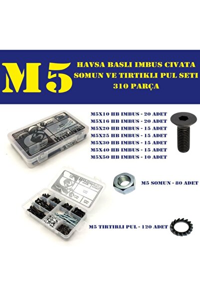 Site Hırdavat 310 Parça M5 Havşa Baş Imbus Cıvata Somun Ve Pul Seti
