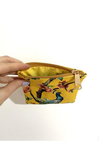 TALKING DREAMS Yellow Peacock Patterned Mini Wallet Pad Bag