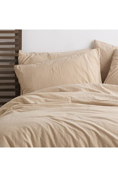 Sheri Home Tekstil Combed Cotton Fitted Sheet And 2 Pieces Stonewash Pillow Case Mediterranean Beige Soft And Vintage 180x200