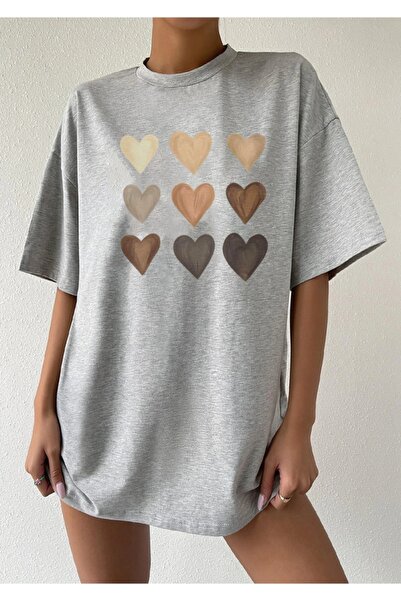 Deocept Heart Printed Women's Oversize T-shirt