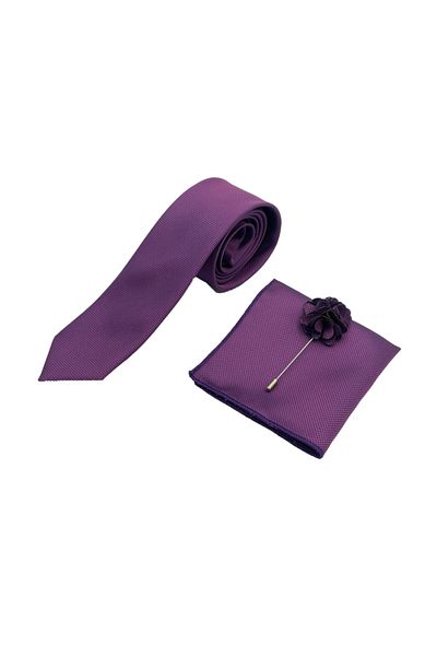 Brianze Light Purple Tie Handkerchief Collar Flower Set