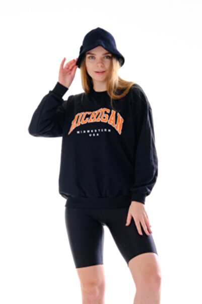 MOONBULL Γυναικείο φούτερ με στάμπα Michigan σε μαύρο χρώμα