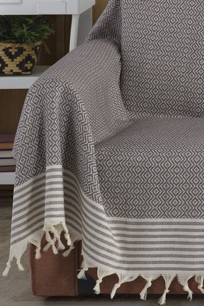 Lux Touch Покривало за ръце с млечно кафе Органичен плат Buldan King Size Bergama 180 X 300 Cm Покривало за диван