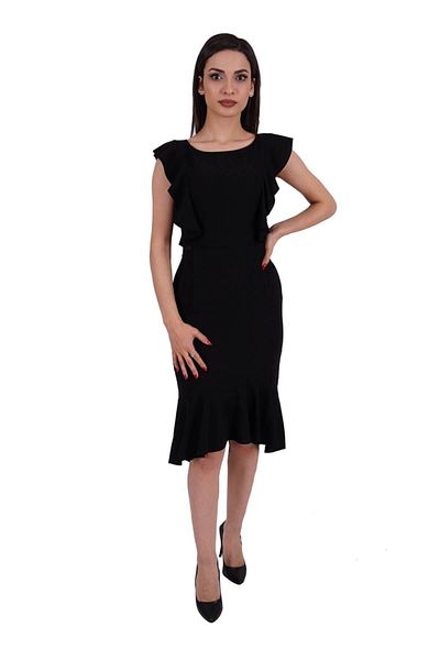 SpringStore Rochie de seara scurta din creponata neagra