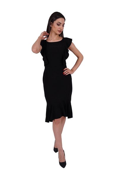 SpringStore Rochie de seara scurta din creponata neagra
