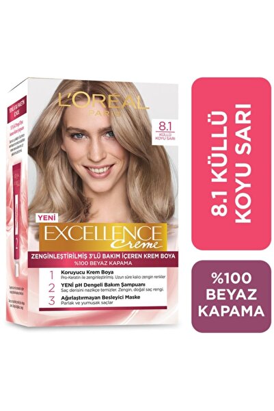 Excellence Marka: Creme Saç Boyası Küllü Koyu Sarı 8-1 Kategori: Saç Boyası
