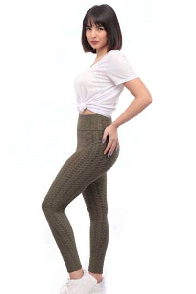 Donna Liberta Women's Khaki High Waist Honeycomb Pattern Brazilian Leggings