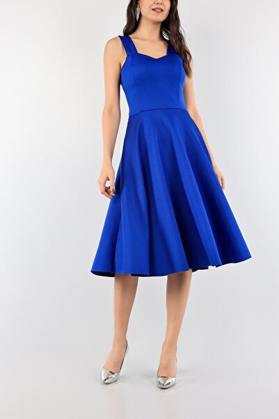 Secret Passion Lingerie Mavi Scuba Kumaş Kloş Etek Askılı Abiye Ve Mezuniyet Elbisesi 95106 Emr-581800 675