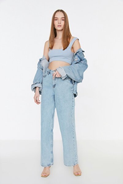 ByCukurovaFrango Vanessa anii 90 Blue Snow Wash Power Lycra cu talie super în...