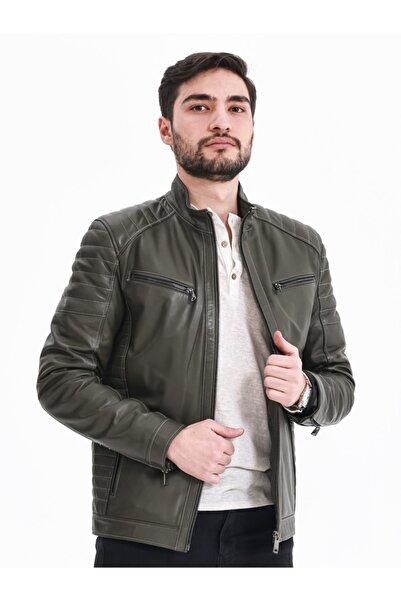 YÜCE DERİ Hakiki Hakiyeşil Erkek Deri Ceketi