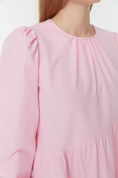 Trendyol Modest Powder Gather Λεπτομερές βαμβακερό υφασμένο φόρεμα TCTSS21EL3470