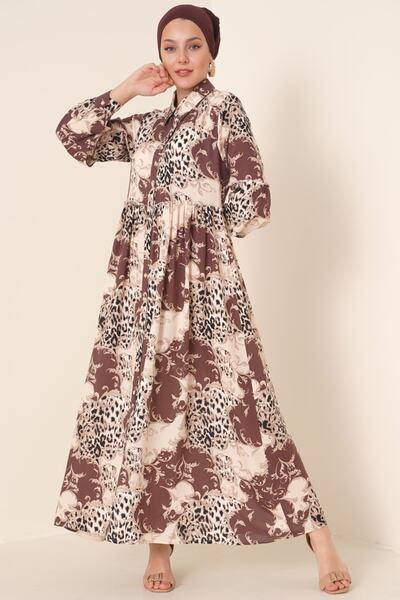 Bigdart 2295 Shirt Collar Hijab Dress - Brown