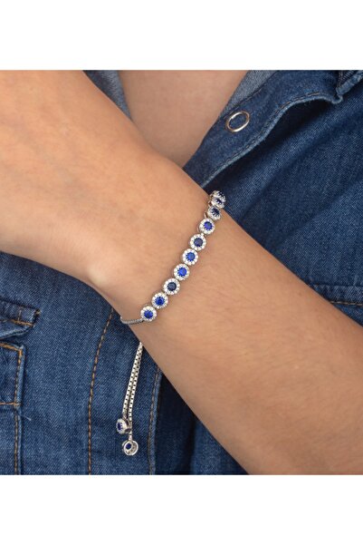 Miavi Silver 925 Ayar Gümüş Safir Taşlı Beyaz Asansörlü Bileklik