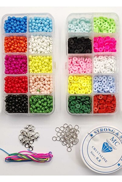 yiğit aksesuar 26 Parça Kutulu Kum Boncuk Ve Fimo Boncuk Takı Yapım Seti