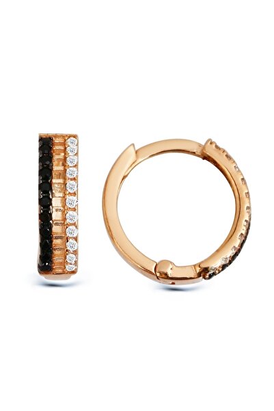 Argentum Concept 925 Ayar Gümüş Siyah Beyaz Taşlı Halka Küpe - K050501