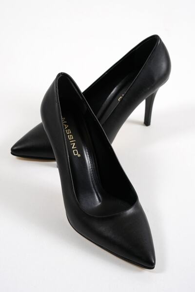 MASSOLE Stiletto Black Skin Leather New Season Daily Stylish Handmade Domestic Production Special Design