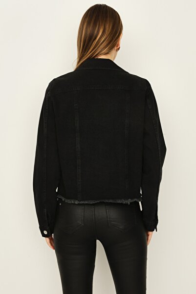 Select Moda Γυναικείο τζιν μπουφάν με μαύρο κουμπιά με φούντα