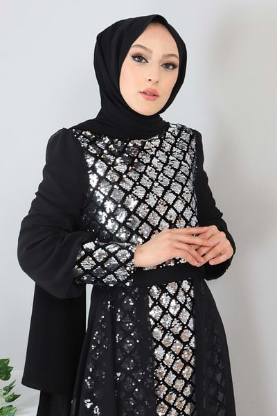 Modamihram Rochie de seara din sifon cu paiete argintiu