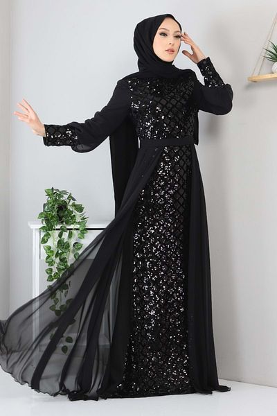 Modamihram Abendkleid aus Chiffon mit Pailletten in Schwarz