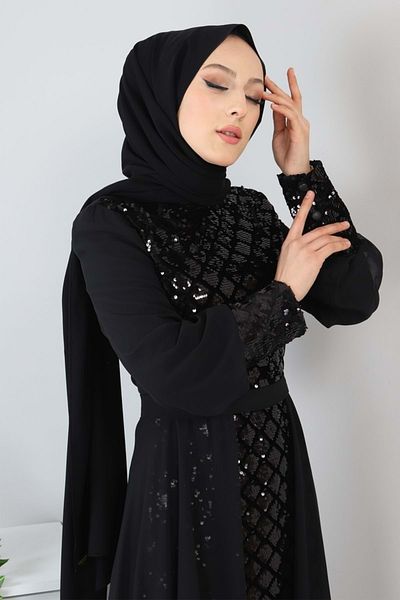 Modamihram Abendkleid aus Chiffon mit Pailletten in Schwarz