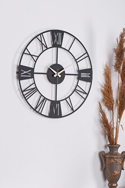 Muyika Design ساعة حائط 41 سم هيكل معدني أسود صامت تصميم حديث-مجموعة روما الجديدة الجديدة 41 أسود Mds-41