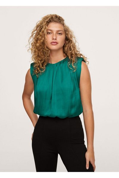 MANGO Woman Γυναικεία σατέν μπλούζα με πράσινη επένδυση