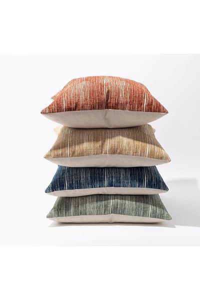 Alacastore Față de pernă decorativă cu dungi Indigo din in boem roșu claret