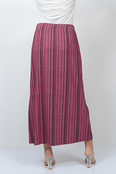 TUSSE Ethnic Patterned Combed Cotton Elastic Waist Pencil Large Size Skirt