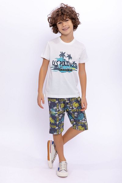 U.S. Polo Assn. Us1017 Licențiat Palm Beach Polo Cream Set Capri pentru băieți