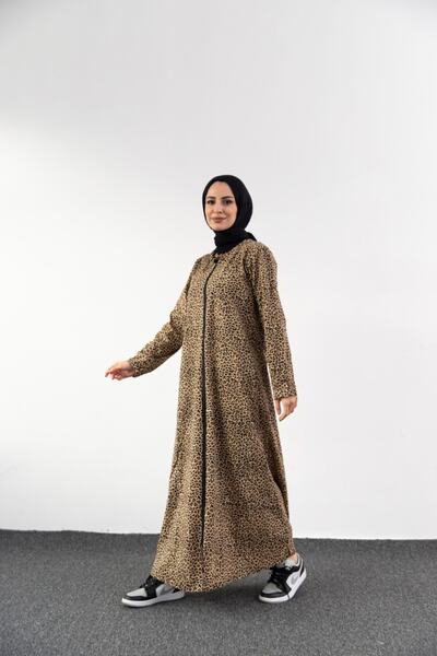 Kutay Collection Leopar Desenli Fermuarlı  Elbise
