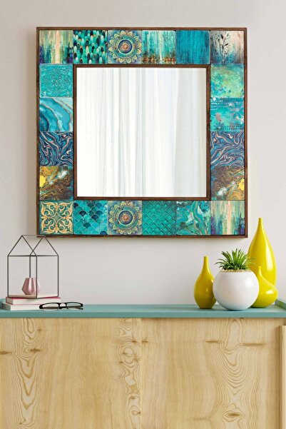 Resmo Valensiya Doğal Ağaç 62x62 Cm Çerçeveli Antik Limra Taş Kaplı Salon Duv...