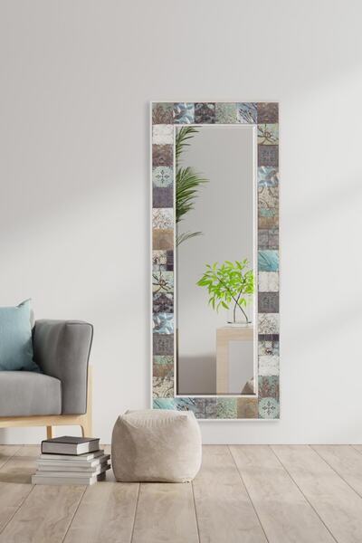 Resmo Alaska Doğal Ağaç 62x152 Cm Çerçeveli Antik Limra Taş Kaplı Salon Duvar Konsol Ofis Boy Aynası