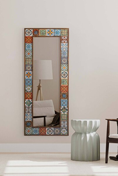 Resmo Doğal Ağaç 62x149 cm Çerçeveli (aynasız) El Yapımı Çini Seramik Kaplı Salon Boy Ayna Çerçevesi