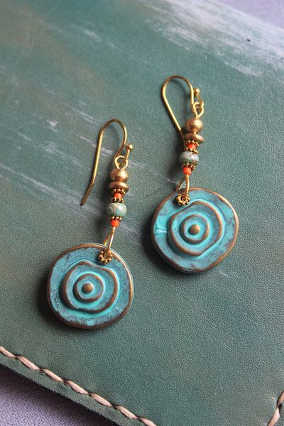 delay art Turquoise and Gold Color Ethnic Bohemian Women's Earrings Handmade and Bead Jewelry