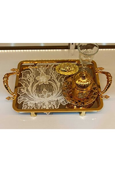 Altın Çeyiz Tekstil Çınar Yaprak Nakışlı 6'lı Kokteyl Peçete Tepsi Örtüsü Kah...