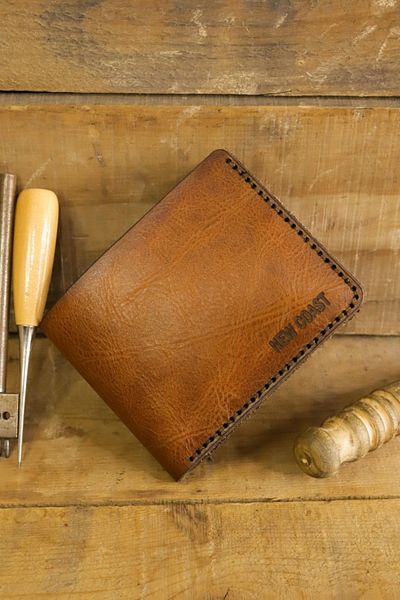New Coast Leather 1900's Ανδρικό πορτοφόλι καφέ από γνήσιο δέρμα χειροποίητο δέρμα