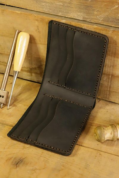 New Coast Leather 1900's Ανδρικό ματ μαύρο γνήσιο δέρμα χειροποίητο δερμάτινο πορτοφόλι