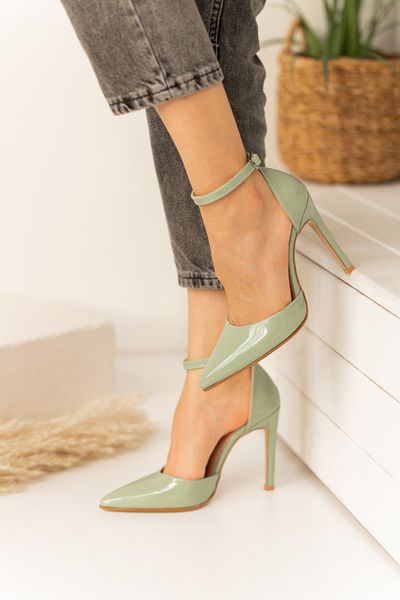 Lİmar Shoes Pantofi cu toc de damă Limar Water Green din piele lăcuită stiletto cu vârf ascuțit