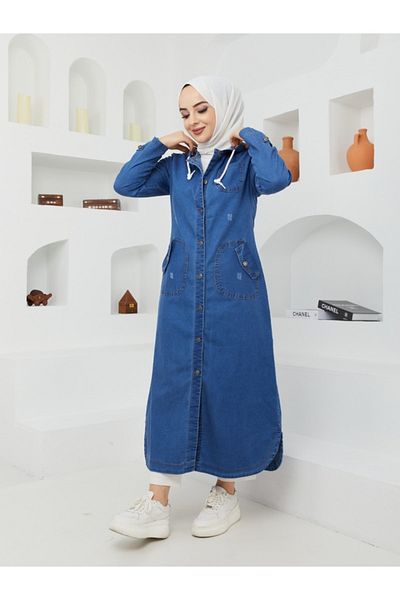 Pamuk Butik Șapcă de blugi pentru hijab cu glugă din denim albastru