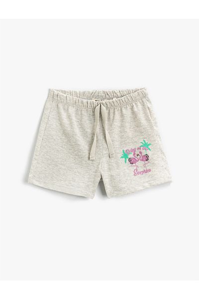 Koton Shorts mit Flamingo-Print, Taillenbund aus Baumwolle