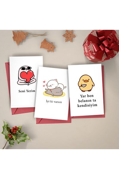 Atölye Merdiven 3-Piece Humorous Birthday Card Set Gift Set