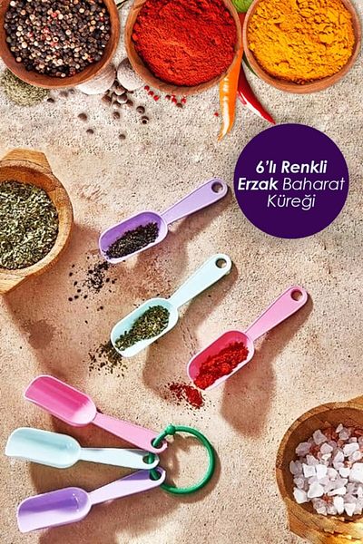 QNİAY ملعقة توابل بلاستيكية ملونة صغيرة الحجم عملية مكونة من 6 قطع